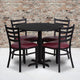 Black Top/Burgundy Vinyl Seat |#| 36inch Round Black Laminate Table w/ X-Base and 4 Metal Chairs - Burg Vinyl Seat