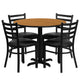 Natural Top/Black Vinyl Seat |#| 36inch Round Natural Laminate Table Set with X-Base and 4 Metal Vinyl Seat Chairs