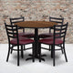 Walnut Top/Burgundy Vinyl Seat |#| 36inch Round Walnut Laminate Table w/ X-Base & 4 Metal Chairs - Burg Vinyl Seat