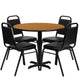 Natural Top/Black Vinyl Seat |#| 36inch Round Natural Laminate Table Set with X-Base and 4 Black Banquet Chairs