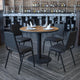 Walnut Top/Black Vinyl Seat |#| 36inch Round Walnut Laminate Table Set with X-Base and 4 Black Banquet Chairs