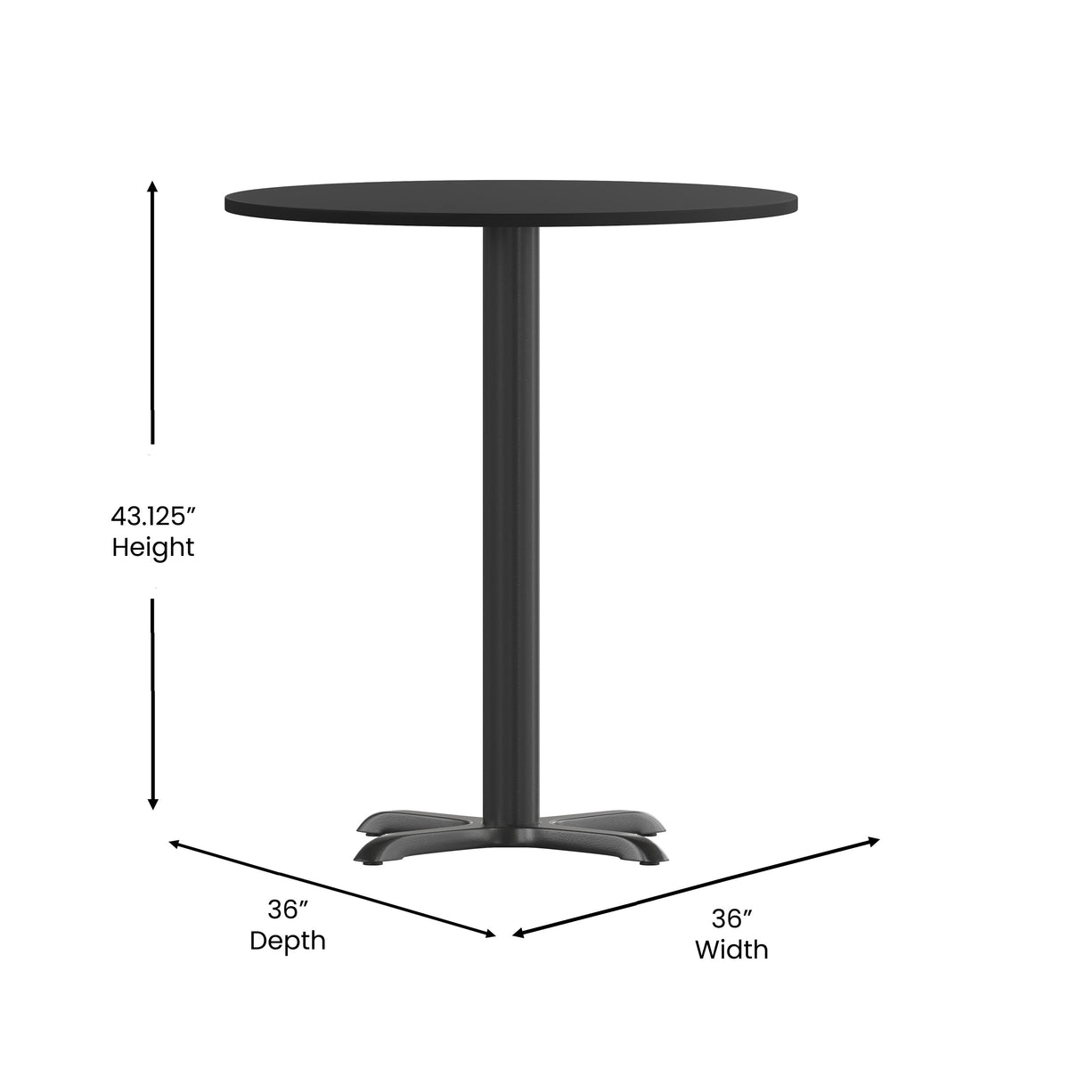 Black |#| 36inch Round Black Laminate Table Top with 30inch x 30inch Bar Height Table Base