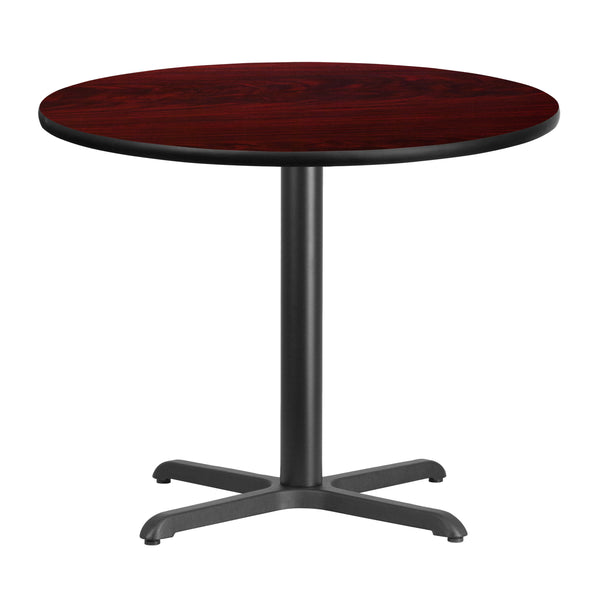 Mahogany |#| 36inch Round Mahogany Laminate Table Top with 30inch x 30inch Table Height Base