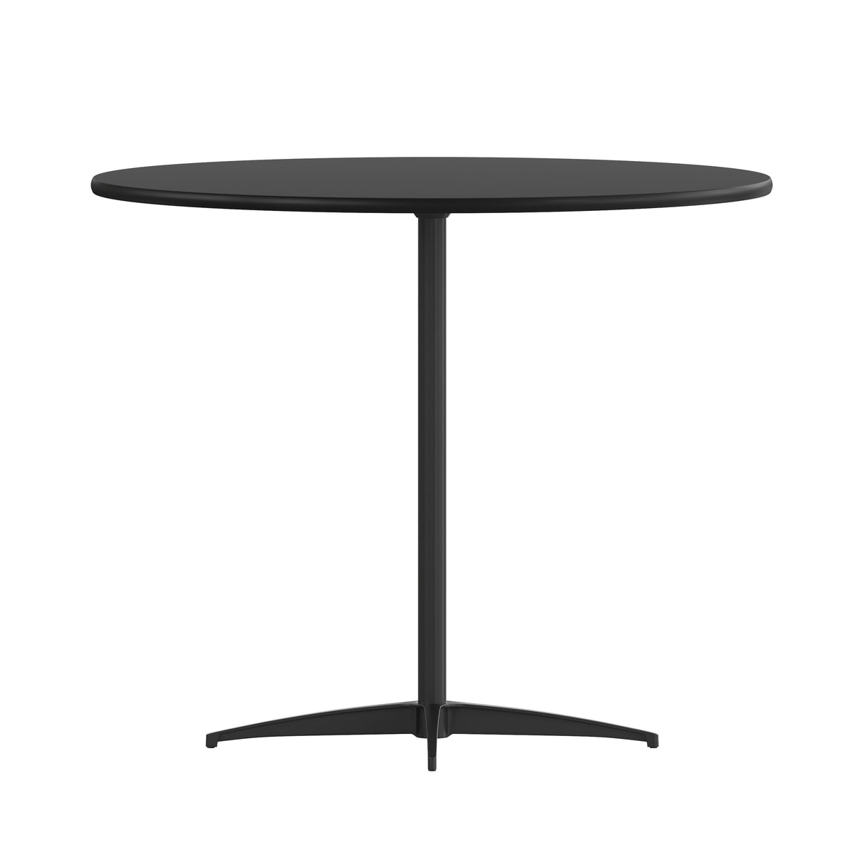 Black |#| 36" Round Wood Commercial Grade Cocktail Table with 30" and 42" Columns