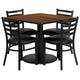 Walnut Top/Black Vinyl Seat |#| 36inch SQ Walnut Laminate Table w/ Round Base & 4 Metal Chairs - Black Vinyl Seat