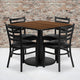 Walnut Top/Black Vinyl Seat |#| 36inch SQ Walnut Laminate Table w/ Round Base & 4 Metal Chairs - Black Vinyl Seat