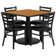 Natural Top/Black Vinyl Seat |#| 36inch SQ Natural Laminate Table w/ Round Base & 4 Metal Chairs - Black Vinyl Seat