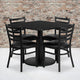 Black Top/Black Vinyl Seat |#| 36inch SQ Black Laminate Table with Round Base & 4 Metal Chairs - Black Vinyl Seat