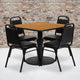 Natural Top/Black Vinyl Seat |#| 36inch Square Natural Laminate Table with Round Base and 4 Black Banquet Chairs