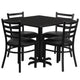 Black Top/Black Vinyl Seat |#| 36inch Square Black Laminate Table with X-Base & 4 Metal Chairs - Black Vinyl Seat