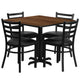 Walnut Top/Black Vinyl Seat |#| 36inch Square Walnut Laminate Table w/ X-Base & 4 Metal Chairs - Black Vinyl Seat