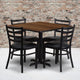 Walnut Top/Black Vinyl Seat |#| 36inch Square Walnut Laminate Table w/ X-Base & 4 Metal Chairs - Black Vinyl Seat