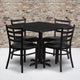 Black Top/Black Vinyl Seat |#| 36inch Square Black Laminate Table with X-Base & 4 Metal Chairs - Black Vinyl Seat