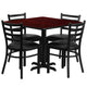 Mahogany Top/Black Vinyl Seat |#| 36inch Square Mahogany Laminate Table w/X-Base & 4 Metal Chairs - Black Vinyl Seat