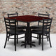 Mahogany Top/Black Vinyl Seat |#| 36inch Square Mahogany Laminate Table w/X-Base & 4 Metal Chairs - Black Vinyl Seat