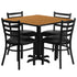 36'' Square Laminate Table Set with X-Base and 4 Ladder Back Metal Chairs