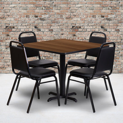 36'' Square Laminate Table Set with X-Base and 4 Trapezoidal Back Banquet Chairs