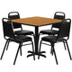 Natural Top/Black Vinyl Seat |#| 36inch Square Natural Laminate Table with X-Base and 4 Black Banquet Chairs