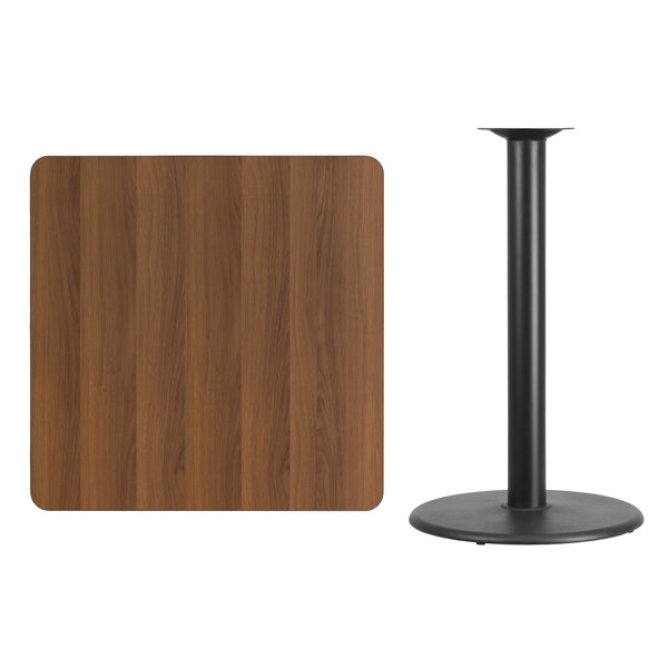 Natural |#| 36inch Square Natural Laminate Table Top with 24inch Round Bar Height Table Base