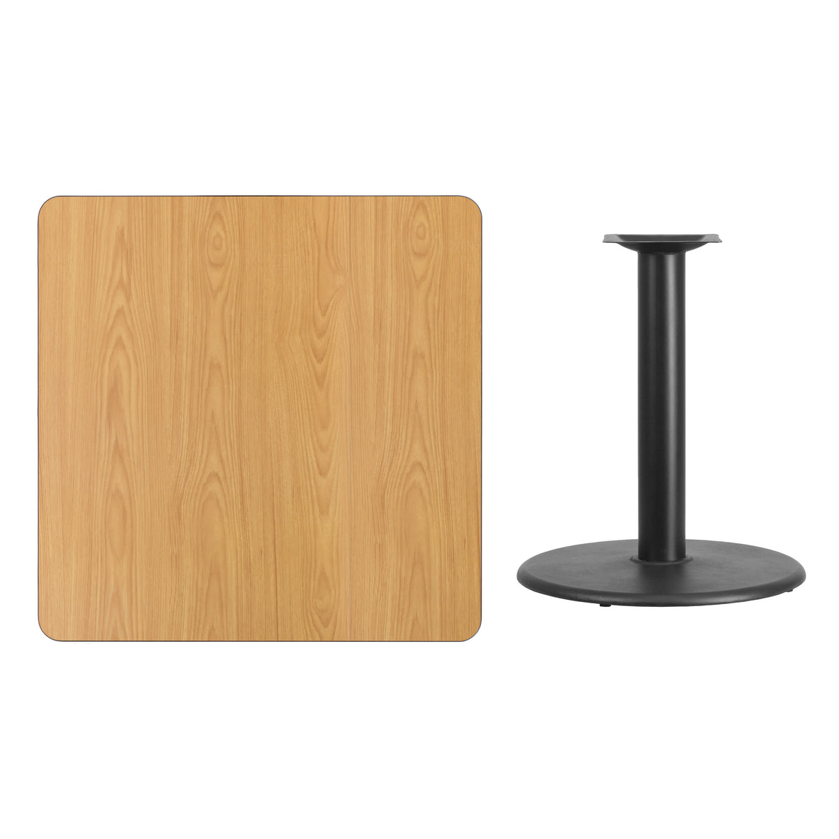 Natural |#| 36inch Square Natural Laminate Table Top with 24inch Round Table Height Base