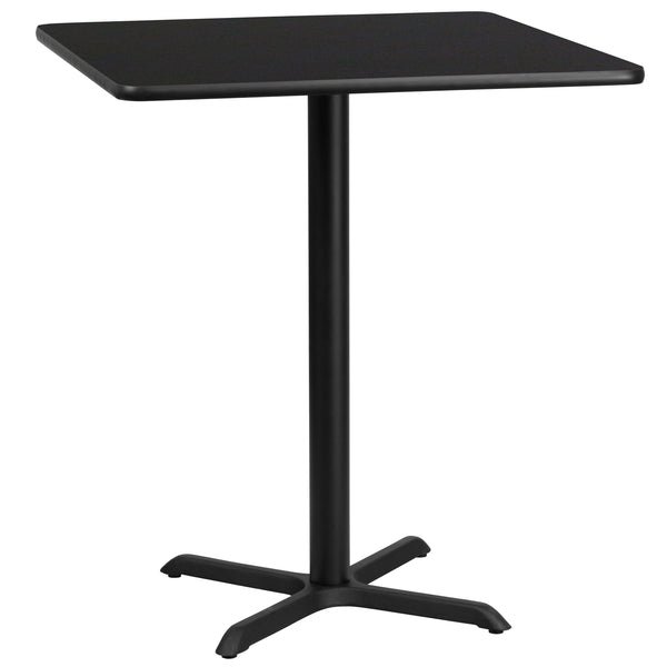 Black |#| 36inch Square Black Laminate Table Top with 30inch x 30inch Bar Height Table Base