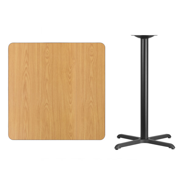 Mahogany |#| 36inch Square Mahogany Laminate Table Top with 30inch x 30inch Bar Height Table Base