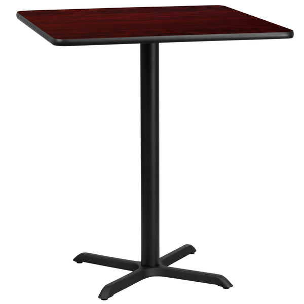 Mahogany |#| 36inch Square Mahogany Laminate Table Top with 30inch x 30inch Bar Height Table Base