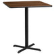 Walnut |#| 36inch Square Walnut Laminate Table Top with 30inch x 30inch Bar Height Table Base