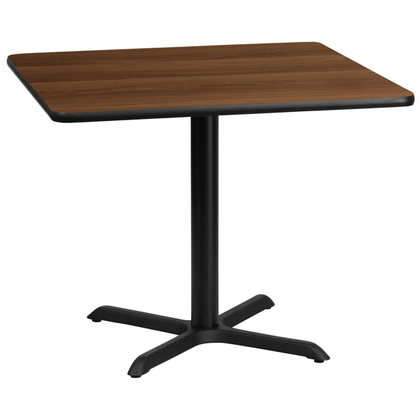 Walnut |#| 36inch Square Walnut Laminate Table Top with 30inch x 30inch Table Height Base