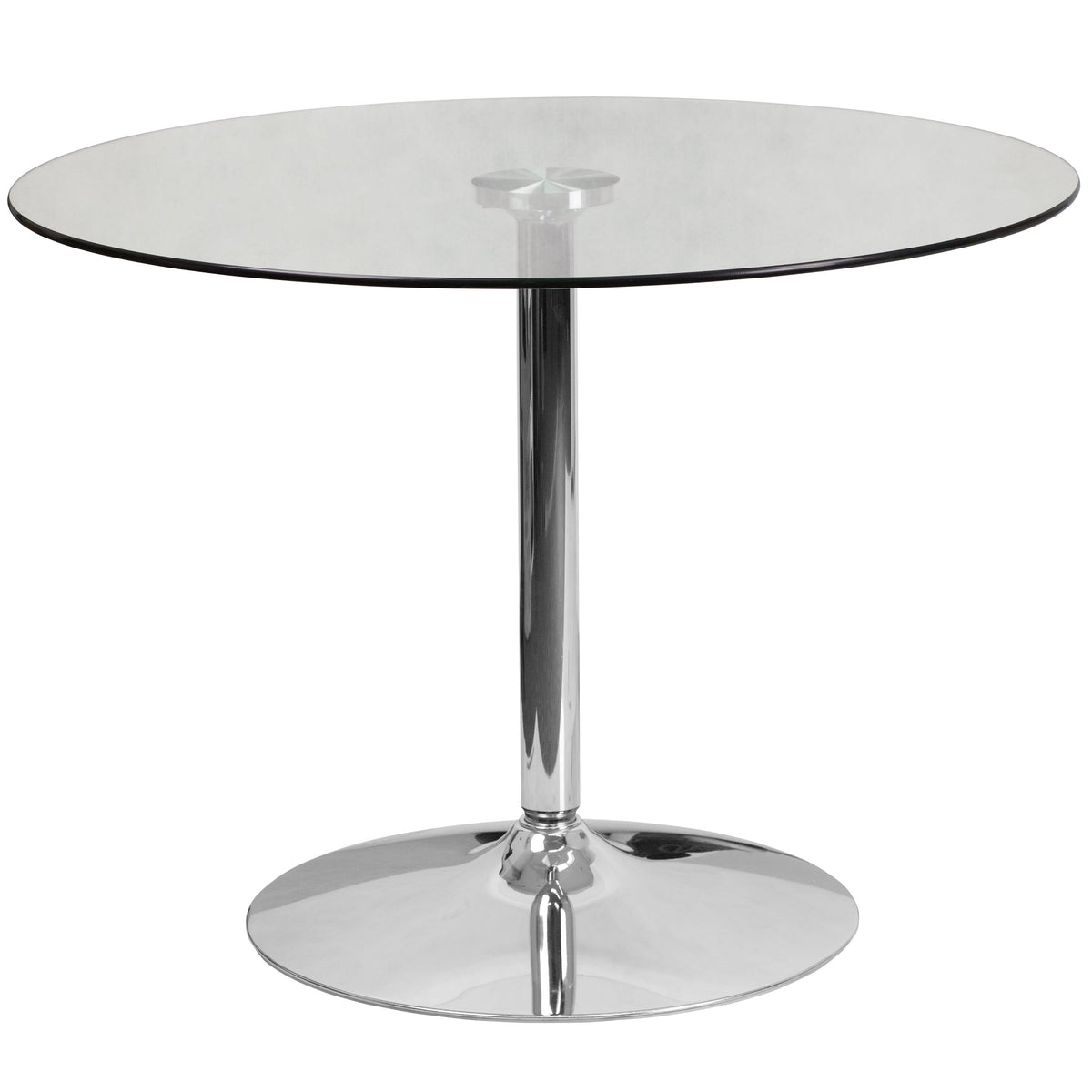 39.25inch Round Glass Table with 29inchH Chrome Base - Pedestal Table - Event Table