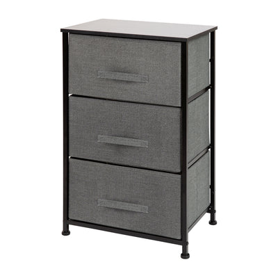 3 Drawer Wood Top Cast Iron Frame Vertical Storage Dresser with Easy Pull Fabric Drawers - View 1