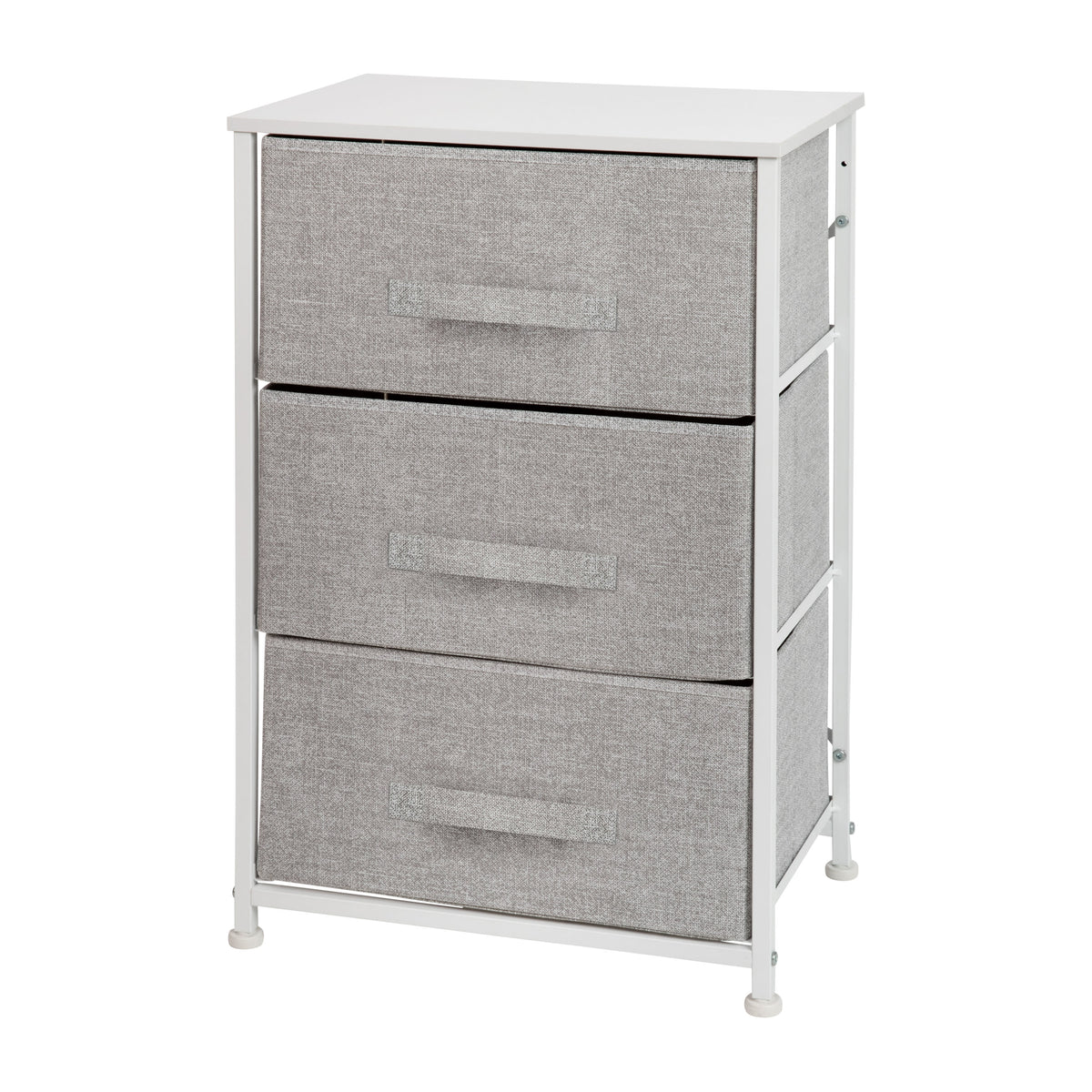 Gray Drawers/White Frame |#| 3 Drawer Vertical Storage Dresser with White Wood Top & Gray Fabric Pull Drawers