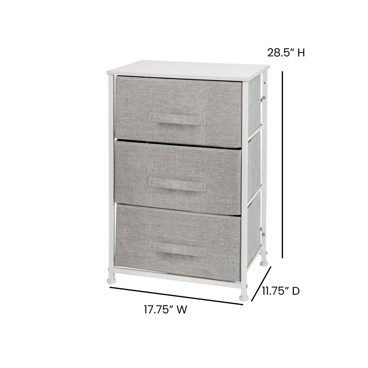 Gray Drawers/White Frame |#| 3 Drawer Vertical Storage Dresser with White Wood Top & Gray Fabric Pull Drawers