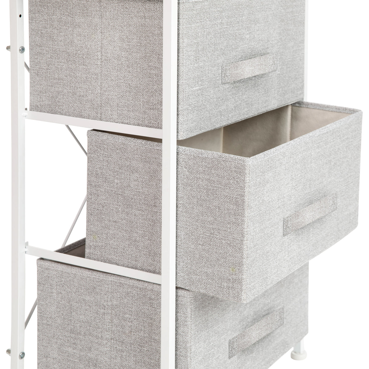 Gray Drawers/White Frame |#| 3 Drawer Vertical Storage Dresser with White Wood Top & Gray Fabric Pull Drawers