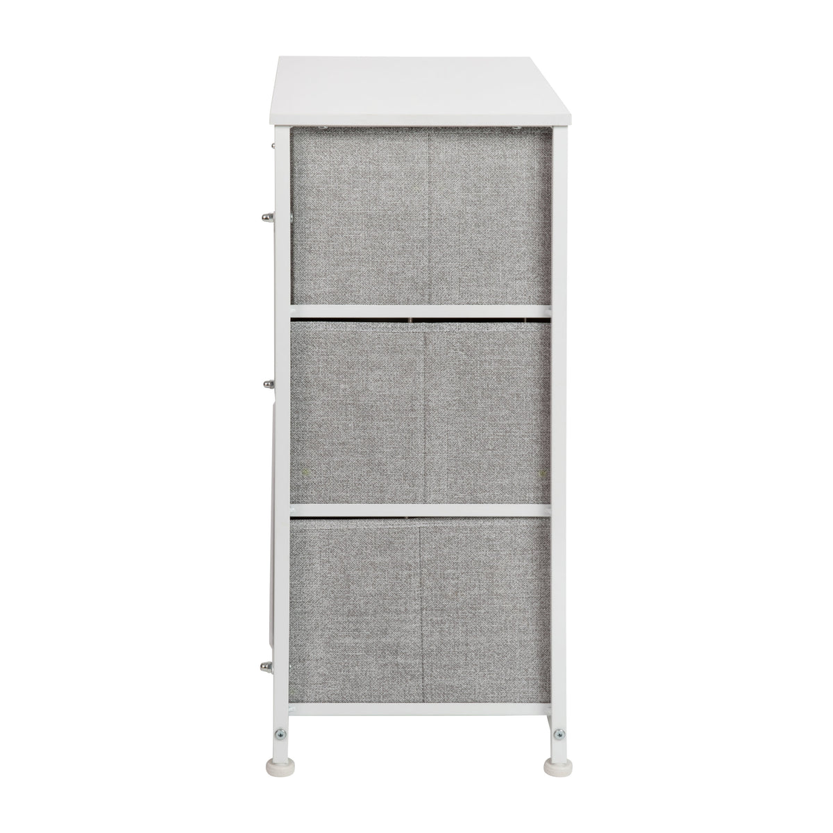 Gray Drawers/White Frame |#| 3 Drawer Vertical Storage Dresser with White Wood Top & Gray Fabric Pull Drawers