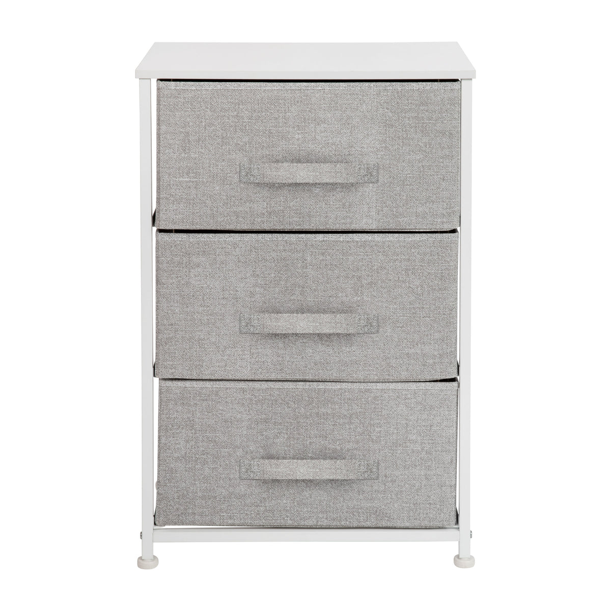 Gray Drawers/White Frame |#| 3 Drawer Vertical Storage Dresser with White Wood Top & Gray Fabric Pull Drawers