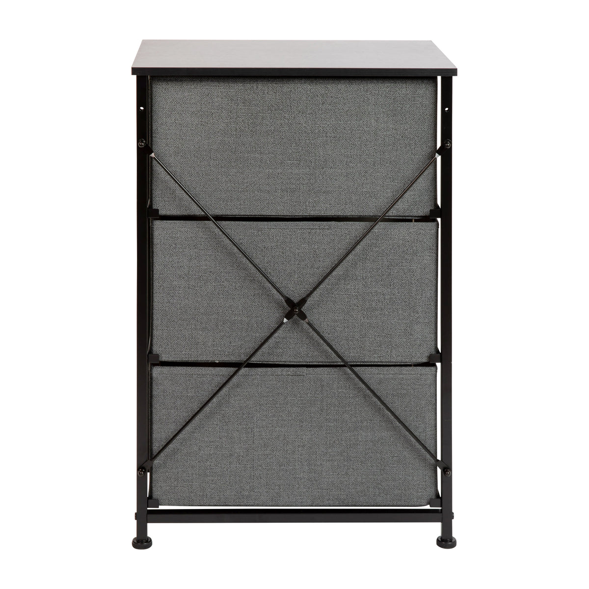 Gray Drawers/Black Frame |#| 3 Drawer Vertical Storage Dresser with Black Wood Top & Gray Fabric Pull Drawers