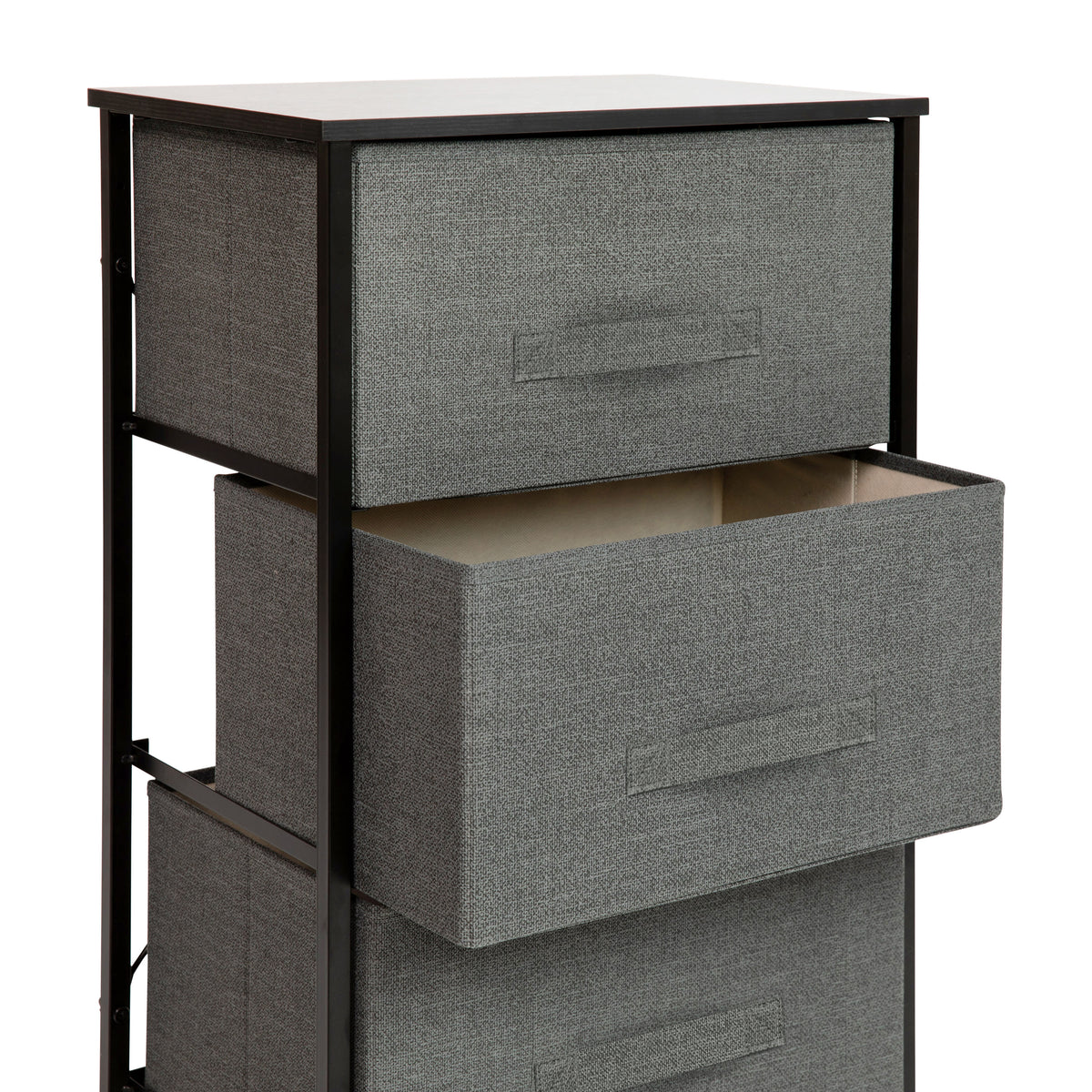 Gray Drawers/Black Frame |#| 3 Drawer Vertical Storage Dresser with Black Wood Top & Gray Fabric Pull Drawers