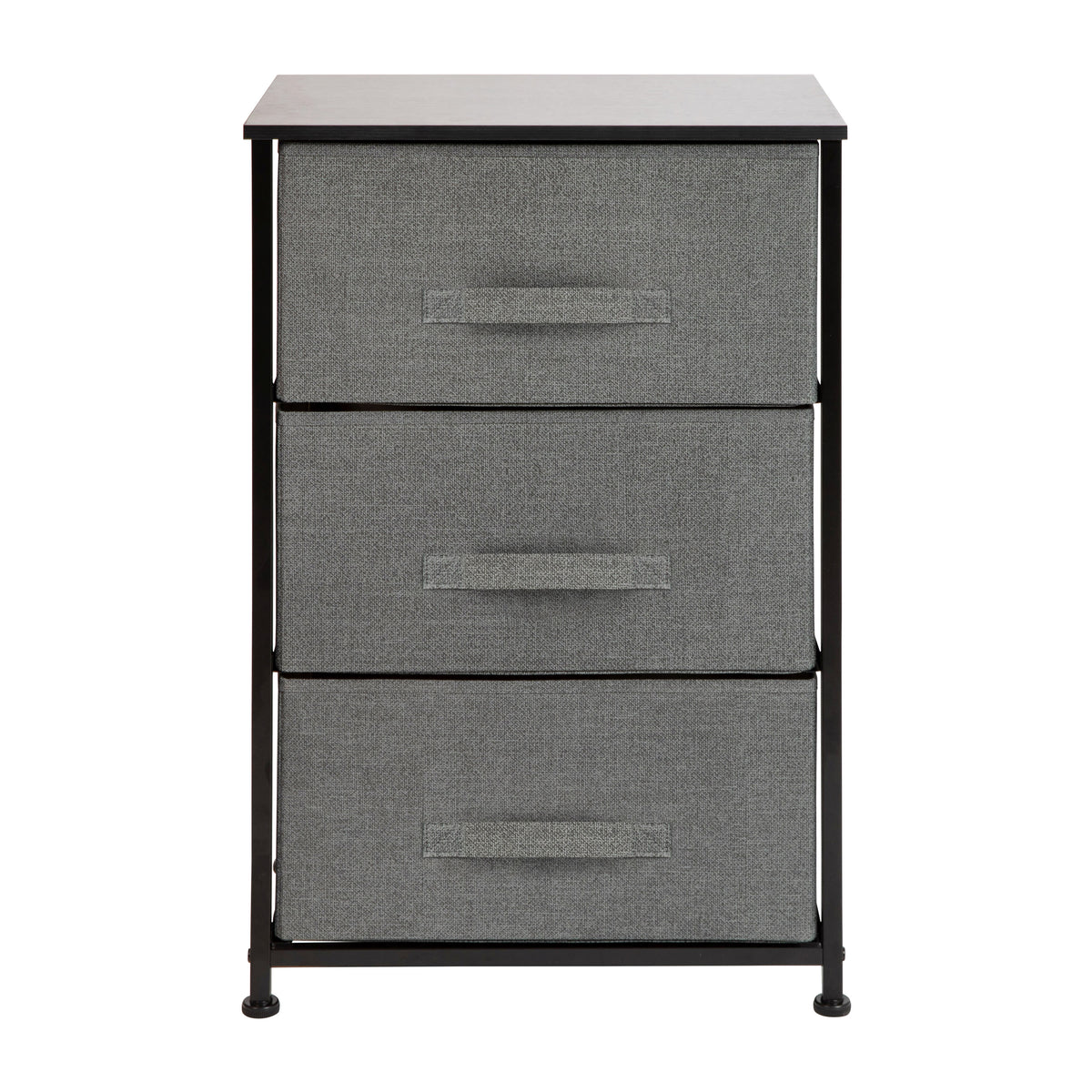 Gray Drawers/Black Frame |#| 3 Drawer Vertical Storage Dresser with Black Wood Top & Gray Fabric Pull Drawers