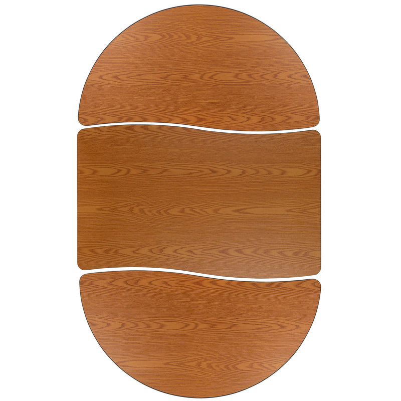 Oak |#| 3 Piece Mobile 76inch Oval Wave Flexible Oak Adjustable Activity Table Set