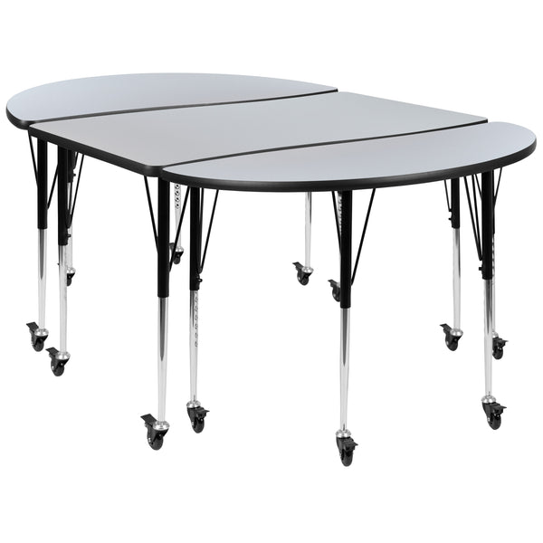 Grey |#| 3 Piece Mobile 76inch Oval Wave Flexible Grey Adjustable Activity Table Set