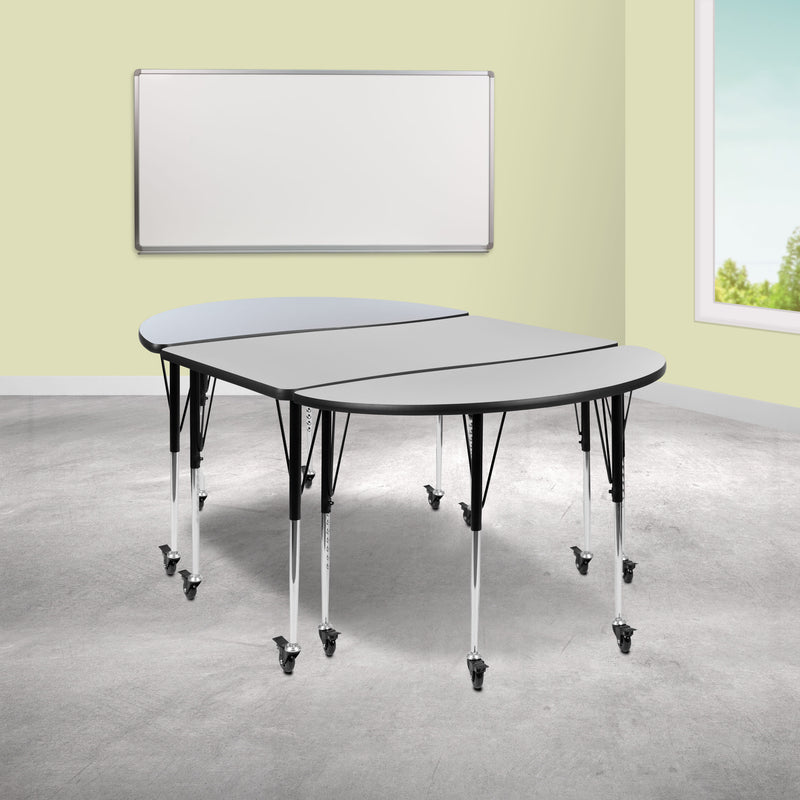 Grey |#| 3 Piece Mobile 76inch Oval Wave Flexible Grey Adjustable Activity Table Set