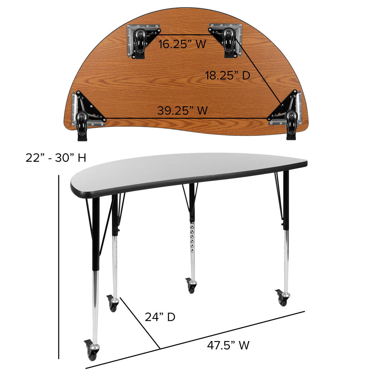 Grey |#| 3 Piece Mobile 76inch Oval Wave Flexible Grey Adjustable Activity Table Set