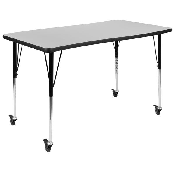 Grey |#| 3 Piece Mobile 76inch Oval Wave Flexible Grey Adjustable Activity Table Set