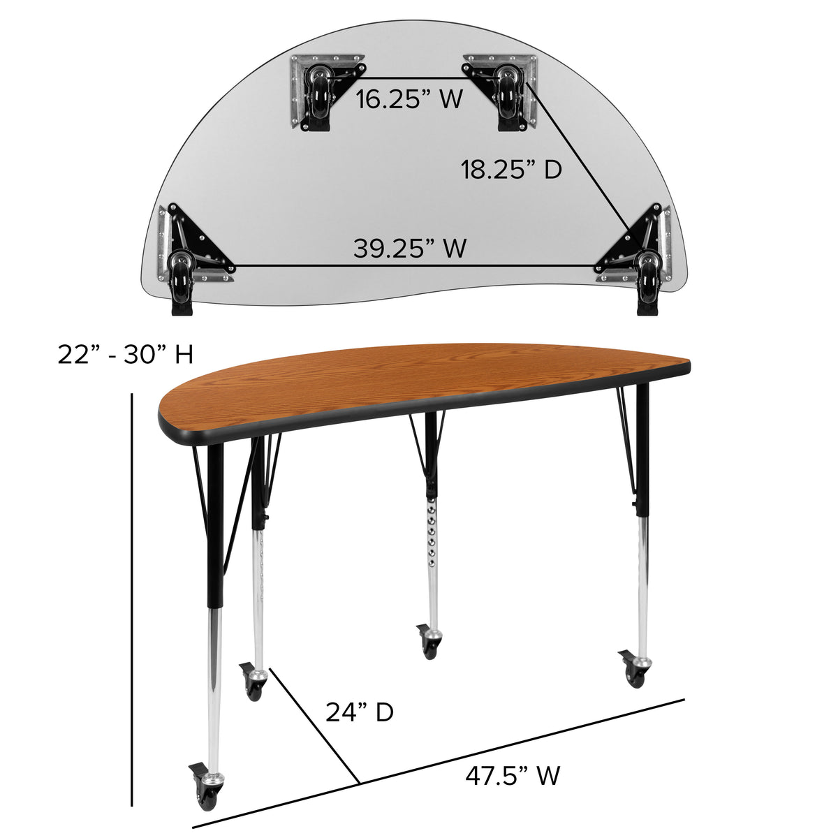 Oak |#| 3 Piece Mobile 76inch Oval Wave Flexible Oak Adjustable Activity Table Set