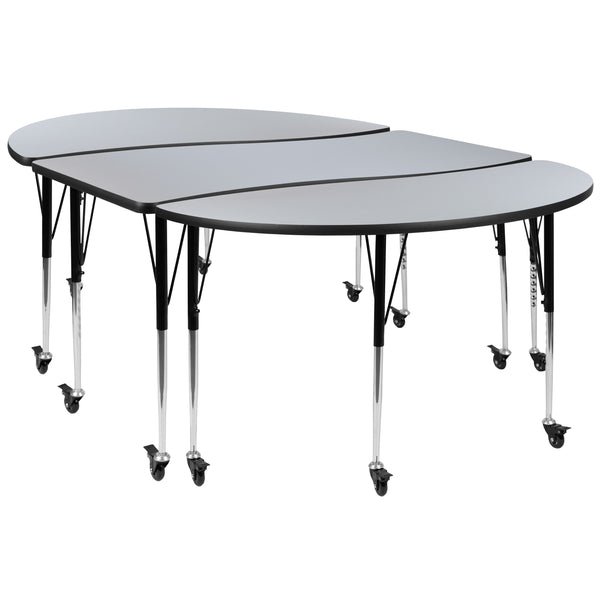 Grey |#| 3 Piece Mobile 86inch Oval Wave Flexible Grey Adjustable Activity Table Set