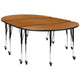 Oak |#| 3 Piece Mobile 86inch Oval Wave Flexible Oak Adjustable Activity Table Set