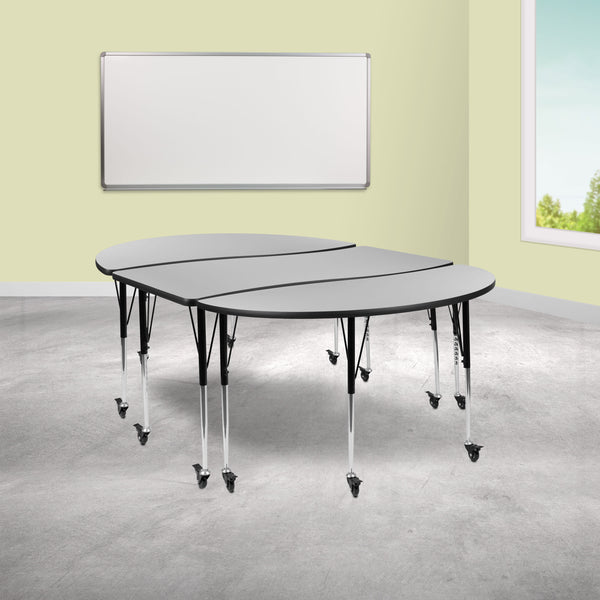 Grey |#| 3 Piece Mobile 86inch Oval Wave Flexible Grey Adjustable Activity Table Set