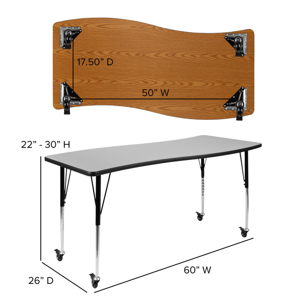 Grey |#| 3 Piece Mobile 86inch Oval Wave Flexible Grey Adjustable Activity Table Set