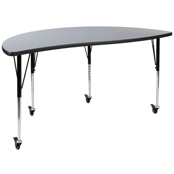 Grey |#| 3 Piece Mobile 86inch Oval Wave Flexible Grey Adjustable Activity Table Set